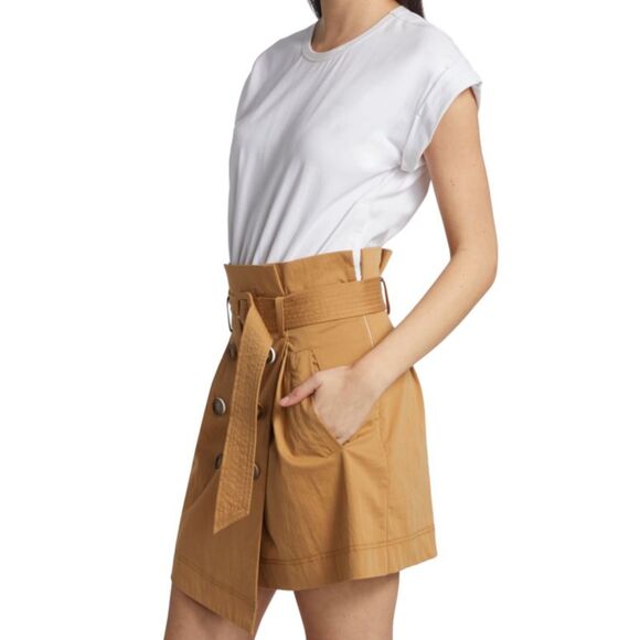 Veronica Beard White & Camel Melany Mixed Media Short Sleeve Mini Dress Size S - Picture 6 of 13